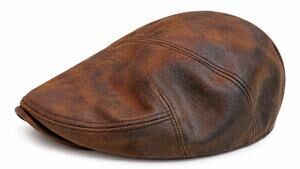 Vintage Henschel Hat Co USA Weathered Cotton Ivy Cap Faux Leather Flat Hat L